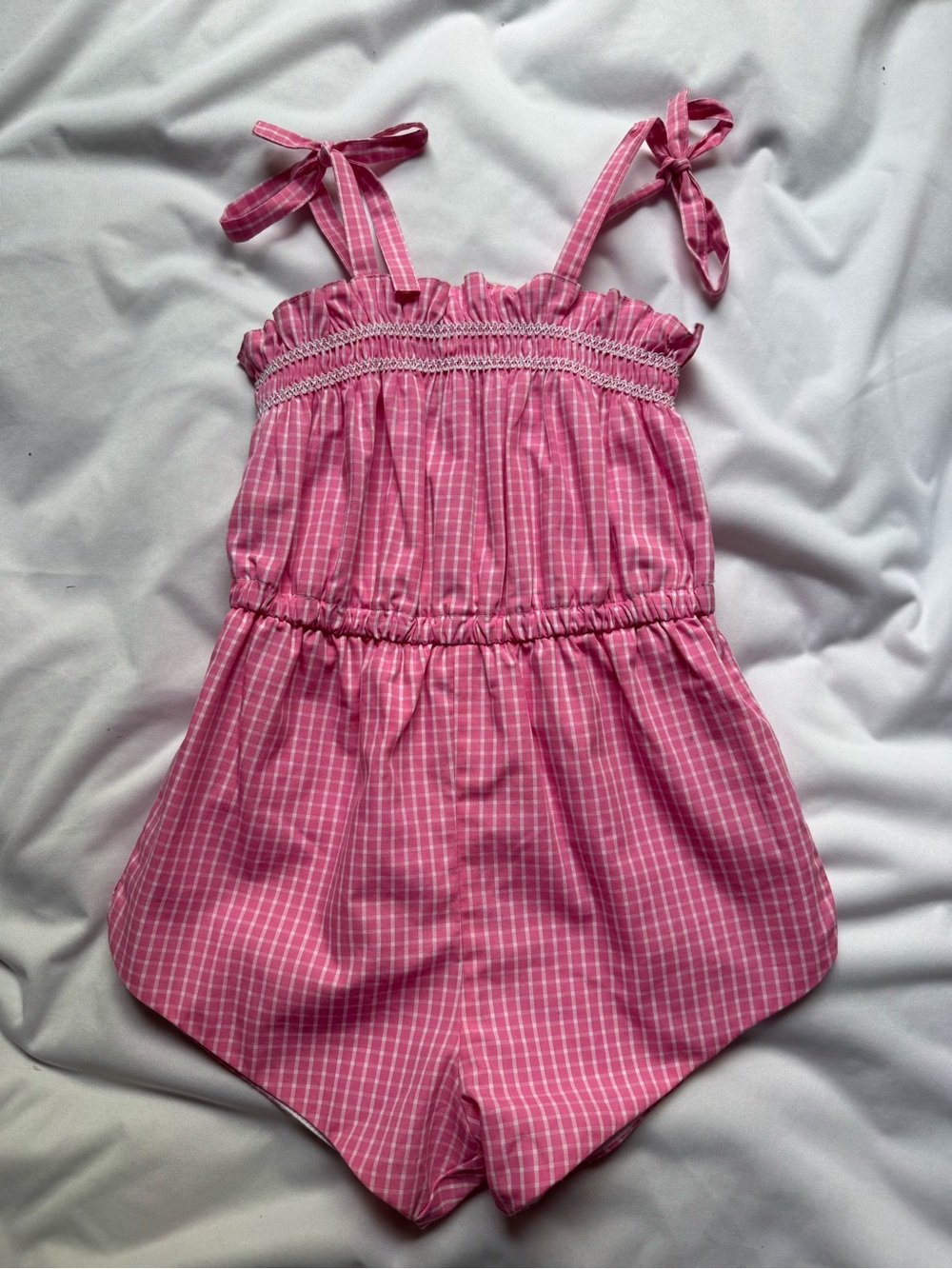 The Beaufort Bonnet Company Pink and White Gingham Tie Romper